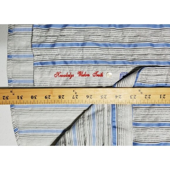 Robert Graham Long Sleeve Button Up White/Blue Striped Flip Cuff Shirt Men's L - Picture 4 of 13